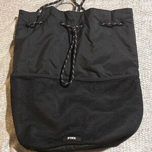 PINK Victoria's Secret Black Mesh Drawstring Backpack